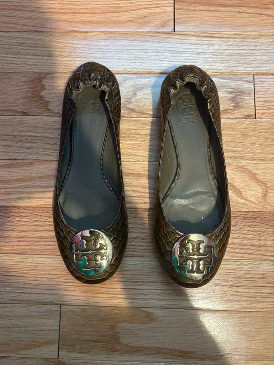 Tory Burch Shoes - Tory Burch Snake Skin Metallic Gold Reva Ballet Flats